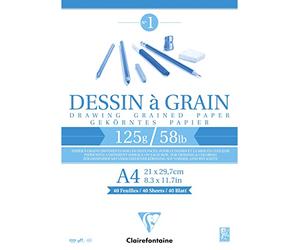 Clairefontaine 96684C - Bloc de papel encolado de grano - 40 hojas - Dibujo de grano marcado - A4 21 x 29,7 cm, 125 g, para dibujo de lápiz, fieltro y Fusano, paquete de 5 bloques