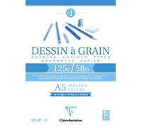 Clairefontaine 96686C Bloc Encollé Papier Dessin à Grain - 40 Feuilles Papier Dessin au Grain Marqué - A5 14,8x21 cm 125g - Paquet de 5 bloques