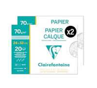 Clairefontaine 96872AMZC - Lote de 2 fundas de dibujo escolar - 20 hojas de papel de calco muy transparente - 24 x 32 cm 70/75 g - Ideal para el dibujo técnico