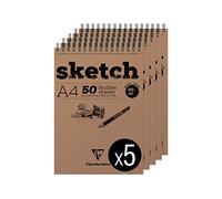 Clairefontaine 96904C - Bloque espiral con cabecera - 50 hojas de papel de dibujo blanco con grano muy ligero, hojas desmontables, A4, 21 x 29,7 cm, 90 g, paquete de 5 bloques