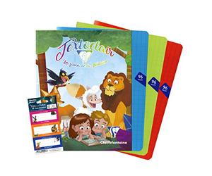 Clairefontaine 9699C - Un cahier de texte Textoclair + 3 cahiers "Les Fables de La Fontaine" rembordé semi-rigide 180 pages 17x22cm 90g grands carreaux avec touches de couleur détachables