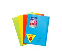 Clairefontaine 971440AMZC Lot de 4 Cahiers Agrafés Koverbook - A4 21x29,7 cm - 96 Pages Grands Carreaux - Papier Blanc 90 g - Couverture Polypro (Bleu, Rouge, Jaune, Vert)