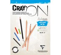 Clairefontaine 975020C Bloc Collé Cray'ON - 50 Feuilles Papier Dessin Blanc au Grain Fin - A4 21x29,7 cm 120g