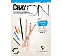 Clairefontaine 975021C Bloc Pegado Cray'ON - 50 Hojas de Papel de Dibujo Blanco al Grano Fin - A3 29,7x42 cm 120g - Ideal para el Dibujo y el Croquis al Lápiz