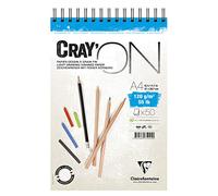 Clairefontaine 975024C Bloc espiral Cray'ON - 50 Hojas de Papel de Dibujo Blanco al Grano Fin - Hojas Desprendibles - A4 21x29,7 cm 120g - Ideal para el Dibujo y el Croquis al Lápiz
