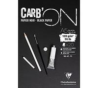 Clairefontaine - 975038C - Bloc Carb'ON - 20 Hojas Papel de Dibujo Negro - A5 (14,8x21 cm) - 120g - Negro