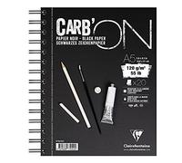 Clairefontaine 975042C Bloc Spiralé Carb'ON - 20 Feuilles Papier Dessin Noir A5 14,8x21 cm 120g
