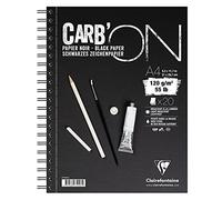 Clairefontaine, 975043C, Bloc de papel de dibujo negro -Carb'ON, 20 Hojas, A4 (21x29,7 cm), 120gr, Negro