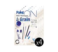 Clairefontaine 975049C - Bloque de pegamento multitécnico de PaintON - 20 hojas de papel de dibujo multitécnico con grano pulido, blanco - A4 21 x 29,7 cm, 250 g, paquete de 4 bloques