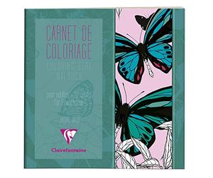Clairefontaine 97507C - Un carnet de coloriage adulte de 36 pages imprimées 20x20 cm 120g, Papillon