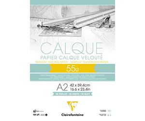 Clairefontaine 975082C Bloc Pegado Papel Calco - 50 Hojas Papel Calco Altamente Transparente - A2 42x59,4 cm 55g - Ideal para el Dibujo Técnico