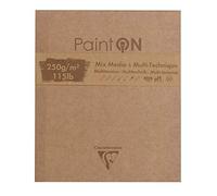 Clairefontaine 975175C - Un bloc encollé en-tête de papier dessin Paint'On 50 feuilles 13,3x15,7 cm 250g, couleurs assorties et couverture kraft