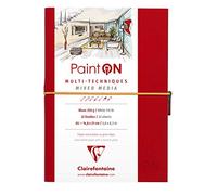 Clairefontaine 975181C - Un cuaderno cosido de papel dibujo Paint'On 64 páginas blancas, 14,8 x 21 cm, 250 g, cierre elástico, tapa blanda roja