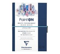 Clairefontaine 975182C Paint'On - Cuaderno cosido de papel de dibujo (64 páginas en blanco de grano 14,8 x 21 cm, 250 g, cierre elástico, tapa blanca)