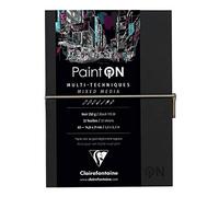 Clairefontaine 975185C - Un cuaderno cosido de papel dibujo Paint'On 64 páginas negras, 14,8 x 21 cm, 250 g, cierre elástico, tapa blanda negra