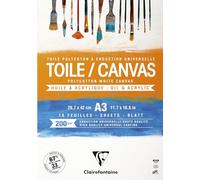 Clairefontaine 975208C - Un bloc encollé de 10 toiles prêtes à peindre 29,7x42 cm 200g, Cosmos Blanc