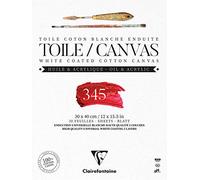 Clairefontaine 975223C - Un bloque encolado de 10 lienzos listos para pintar, 30 x 40 cm, 345 g, blanco flor de lis