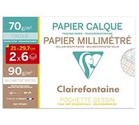 Clairefontaine 97528C - Une pochette 12 feuilles 21x29,7 cm comprenant 6 feuilles de papier Millimétré et 6 feuilles de Calque 70g