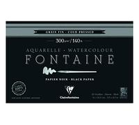 Clairefontaine 975301C - Un bloc encolado 4 lados de papel de dibujo Fontaine 20 hojas grano fino 14x21,6 cm 300g, Negro