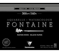 Clairefontaine 975307C - Bloque encolado de 4 lados papel acuarela fuente 12 hojas de grano fino negro, 20, 3 x 25, 4 cm, 300 g
