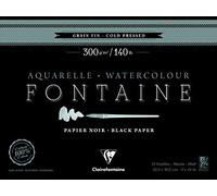 Clairefontaine 975308C - Un bloc encollé 1 côté de papier dessin Fontaine 12 feuilles grain fin 23x30,5 cm 300g, Noir