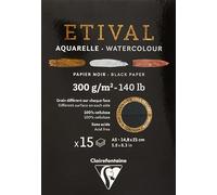 Clairefontaine 975317C - Bloc de papel de dibujo para Acuarela - Etival - 15 hojas - 14,8x21 cm - 300gr - 1 cara - Doble grano(anverso de grano fino y reverso de grano de tela) - Alta calidad - Negro