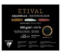 Clairefontaine 975322C - Un bloc encollé 1 côté de papier dessin Etival 15 feuilles 20,3x25,4 cm 300g double grains (recto grain fin et verso grain torchon), Noir