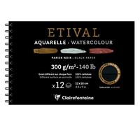 Clairefontaine 975325C Etival - Álbum de espiral de papel de dibujo (12 hojas, 12 x 18 cm, 300 g, doble grano fino y reverso de grano torchon), color negro