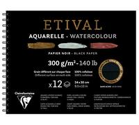 Clairefontaine 975326C - Un album à spirale de papier dessin Etival 12 feuilles 24x30 cm 300g double grains (recto grain fin et verso grain torchon), Noir