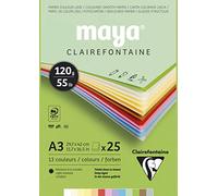 Clairefontaine 975333C Maya - Bloc encolado de papel de dibujo (25 hojas, 29,7 x 42 cm, 120 g, colores pastel surtidos (2 filas x 12 colores + 1 fila blanca)