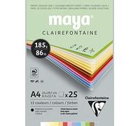 Clairefontaine 975334C - Bloc de papel de dibujo Maya (25 hojas, 21 x 29,7 cm, 185 g, colores pastel surtidos (2 hojas x 12 colores + 1 hoja blanco)