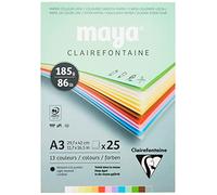 Clairefontaine 975335C - Un bloc encollé de papier dessin lisse Maya 25 feuilles 29,7x42 cm 185g, teintes pastel assorties (2 fles x 12 couleurs + 1 fle blanche)