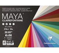 Clairefontaine 975405C - Un estuche de papel de dibujo liso Maya 50 hojas 25 x 35 cm, 270 g, colores surtidos (25 colores x 2 hojas)