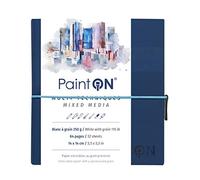 Clairefontaine 975431C - Cuaderno cosido Paint'On 64 páginas blancas de grano 14 x 14 cm, 250 g, cierre elástico, tapa azul