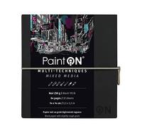 Clairefontaine 975434C - Un libreta cosida de papel de dibujo Paint'On 64 páginas noires 14x14 cm 250g, cierre elástico, cubierta flexible negra