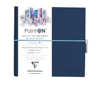 Clairefontaine 975436C - Un libreta cosida de papel de dibujo Paint'On 64 páginas blancas a grano 19x19 cm 250g, cierre elástico, cubierta flexible azul