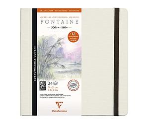 Clairefontaine 975443C - Un carnet cousu de papier dessin Fontaine blanc satiné 24 pages 21x21 cm 300g + 12 cartes postales pré-imprimées