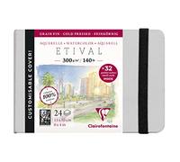 Clairefontaine 975444C - Cuaderno cosido de papel de dibujo Etival de grano fino, 24 páginas, 10 x 15 cm, 300 g + 32 Sobres de visita desmontables
