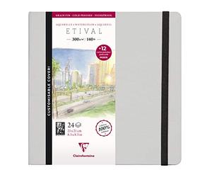 Clairefontaine 975447C - Cuaderno cosido de papel de dibujo Etival gris claro de grano fino con 24 páginas 21c21 cm 300 g + 12 postales preimpresas