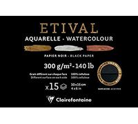 Clairefontaine 975448C - Un bloque encolado de 1 cara de papel de dibujo Etival 15 hojas 10 x 15 cm, 300 g de doble grano (grano fino y reverso de grano torchón), color negro