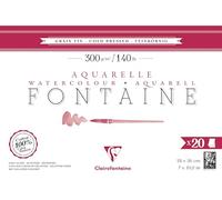 Clairefontaine 975449C Bloc Encolado Fuente 4 Caras - 20 Hojas Papel Acuarela Blanco 100% Algodón Grano Fino Calidad Profesional 18x26 cm 300g
