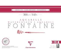 Clairefontaine 975501C Bloc Pegado 4 Caras Fuente - 20 Hojas Papel Acuarela Blanco 100% Algodón Grano Fino Calidad Profesional 26x36 cm 300g