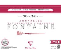 Clairefontaine 975504C Bloc Pegado 4 Caras Fontaine - 20 Hojas Papel Acuarela Blanco 100% Algodón Grano Fino Calidad Profesional 46x61 cm 300g