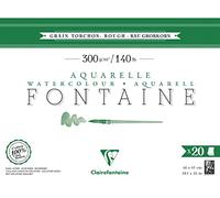 Clairefontaine 975510C Bloc Pegado 4 Caras Fontaine - 20 Hojas Papel Acuarela Blanco 100% Algodón Grano Paño De Cocina Calidad Profesional 46x61 cm 300g