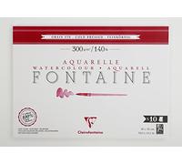 Clairefontaine 975512C Bloc Pegado 1 Fuente Lateral - 10 Hojas Papel Acuarela Blanco 100% Algodón Grano Fino Calidad Profesional 26x36 cm 300g