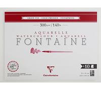 Clairefontaine 975513C Bloc Pegado 1 Cara Fuente - 10 Hojas Papel Acuarela Blanco 100% Algodón Grano Fino Calidad Profesional 31x41 cm 300g