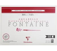 Clairefontaine 975514C Bloc Pegado 1 Fuente Lateral - 10 Hojas Papel Acuarela Blanco 100% Algodón Grano Fino Calidad Profesional 36x51 cm 300g