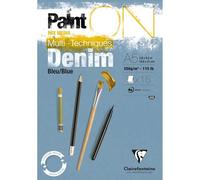 Clairefontaine 975700C Bloc Collé PaintON Multi-techniques - 15 Feuilles Papier Dessin Multi-techniques au Grain Légèrement Rugueux - Denim - A5 14,8x21 cm 250g