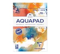 Clairefontaine 975720C Bloc Encollé Goldline Aquapad - 70 Feuilles Papier Aquarelle Blanc Grain Moyen Fin A5 14,8x21 cm 300g
