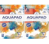 Clairefontaine 975720C Bloc Encollé Goldline Aquapad - 70 Feuilles Papier Aquarelle Blanc Grain Moyen Fin A5 14,8x21 cm 300g (Paquete de 2)